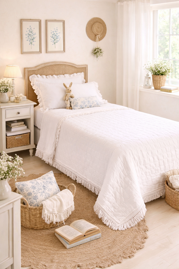 Trapuntino Una Piazza e Mezza Bianco con Frange Blanc Mariclò 220x260 cm