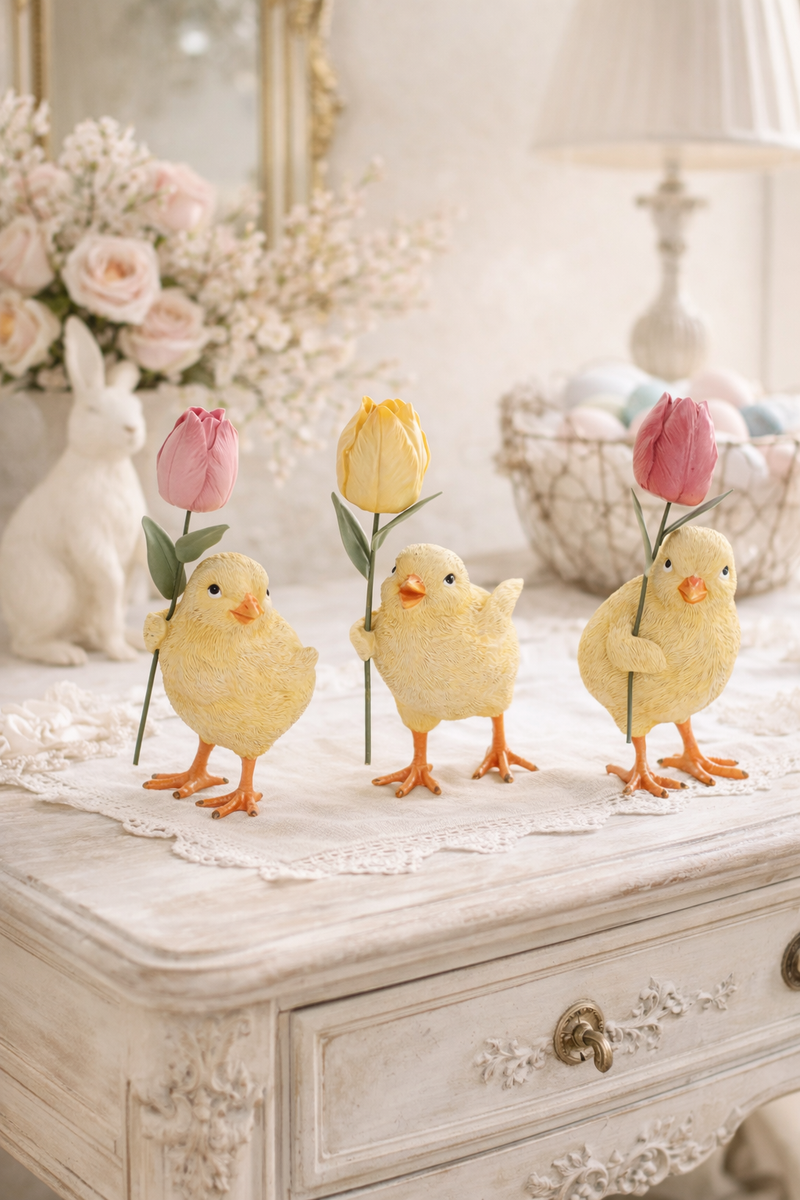 Pulcino Decorativo con Tulipano in Ceramica 12,5 cm Goodwill
