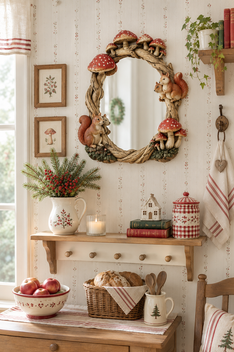 Specchio Decorativo Bosco con Scoiattoli e Funghi Clayre & Eef