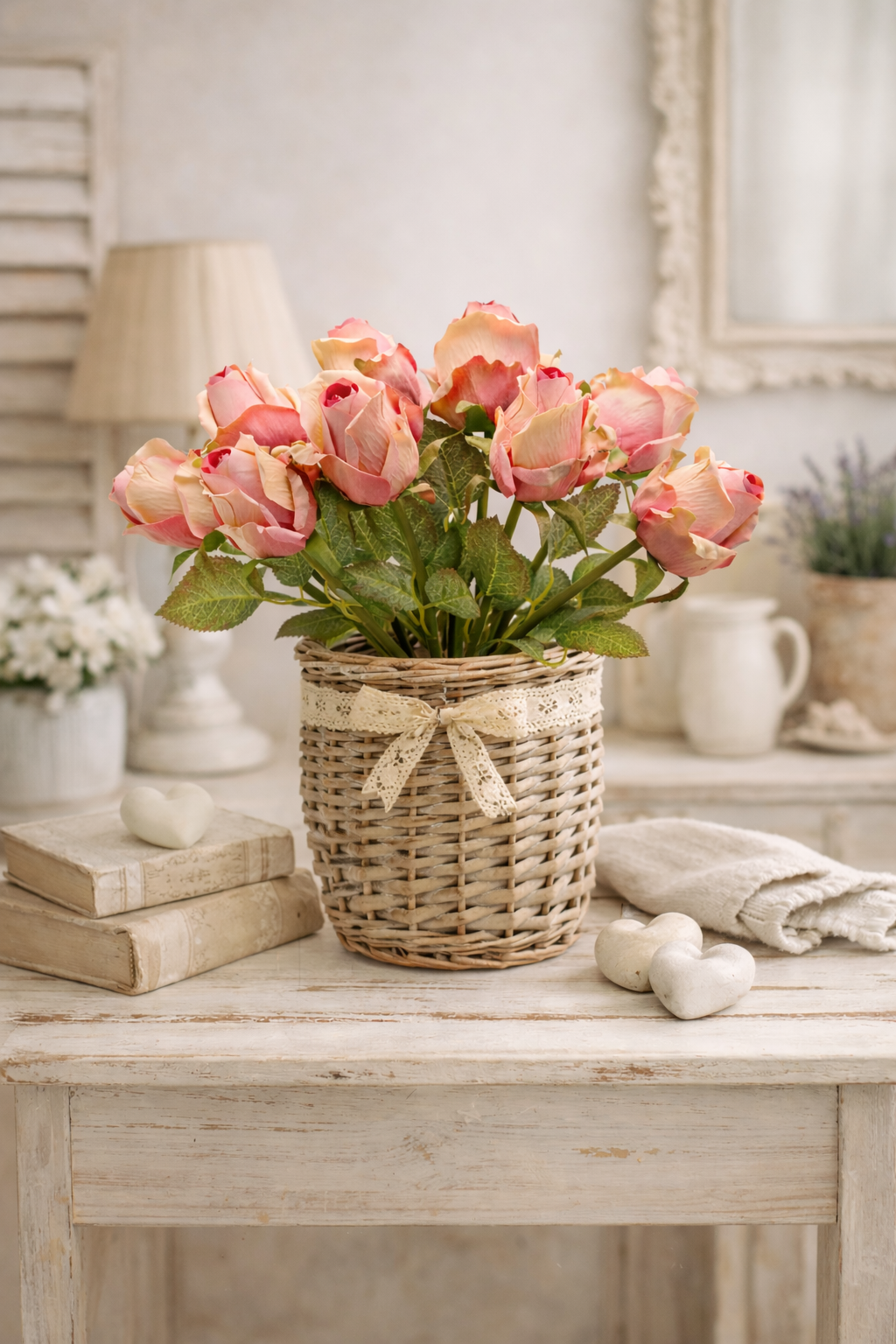Bouquet di Rose Provenzali EDG – 9 Fiori, Altezza 46 cm