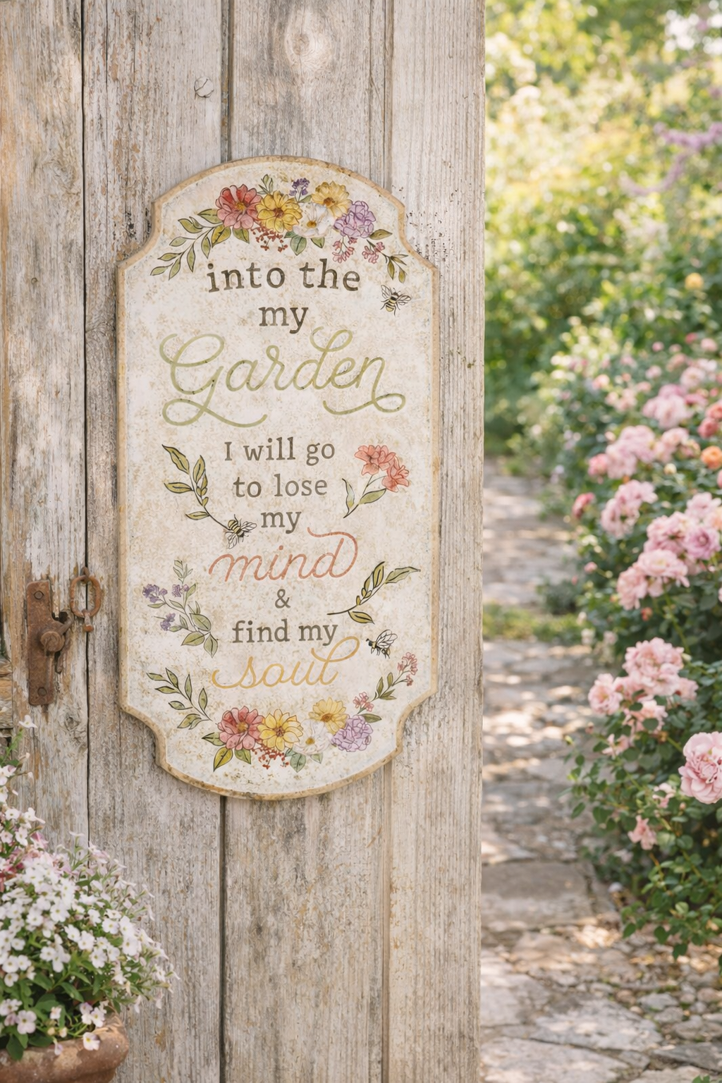 Targa Decorativa in Metallo “Into The My Garden” 26,5x51,5 cm – Nuvole di Stoffa