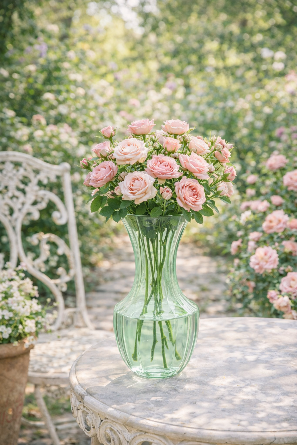 Vaso in Vetro Verde Allungato 20x20x45 cm Nuvole di Stoffa