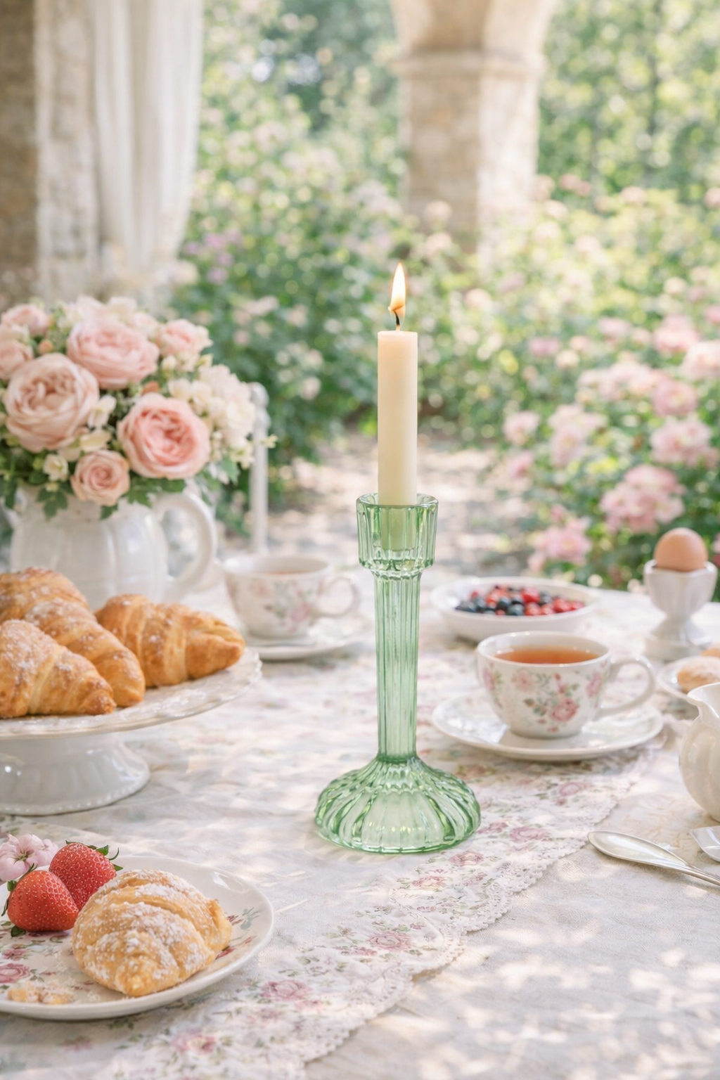 Candeliere in Vetro Verde 7,4x15,4 cm  Nuvole di Stoffa