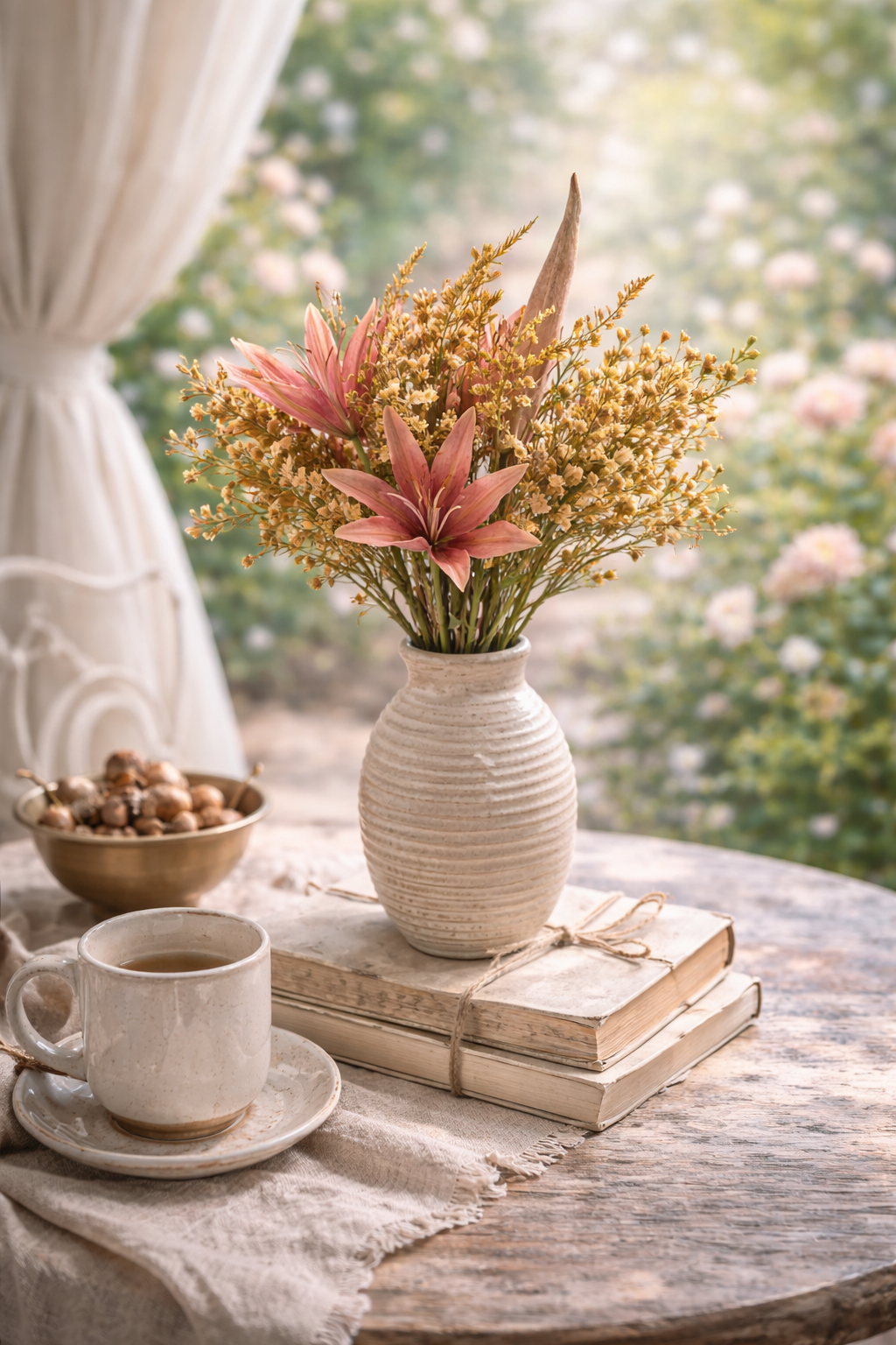 Mazzo Decorativo Bromelia e Foglie – Altezza 43 cm Nuvole di stoffa