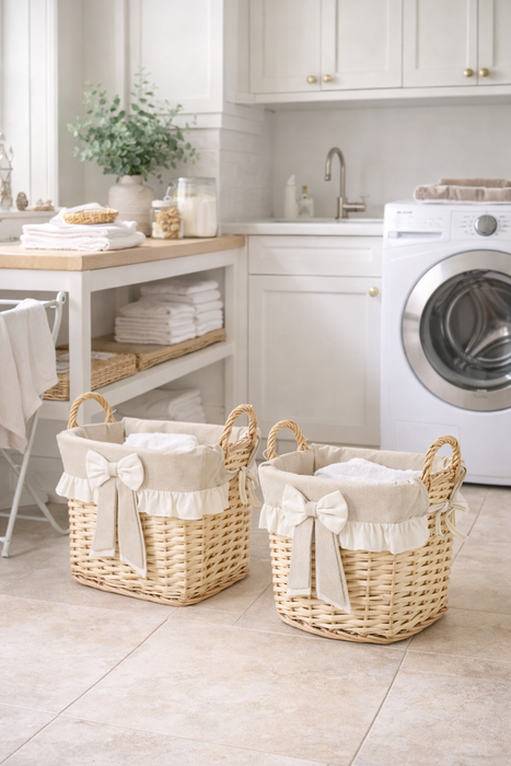 Set 2 Cestini in Vimini con Manici – 44x33x30 cm – Nuvole di Stoffa