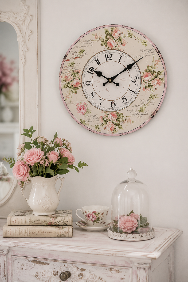 Orologio da Parete con Rose Pastello 28 cm