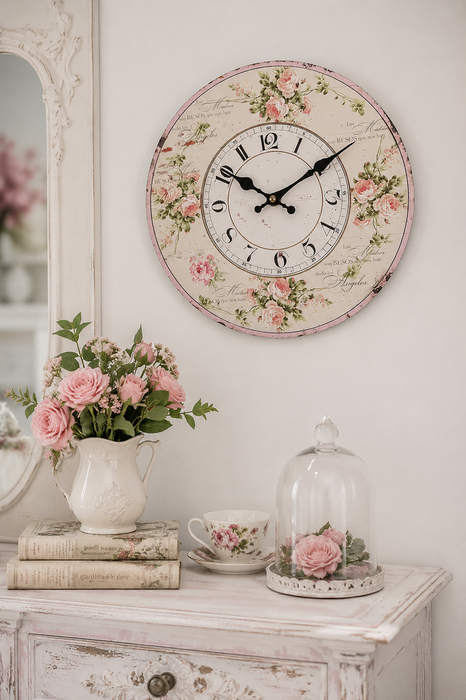 Orologio da Parete con Rose Pastello 28 cm
