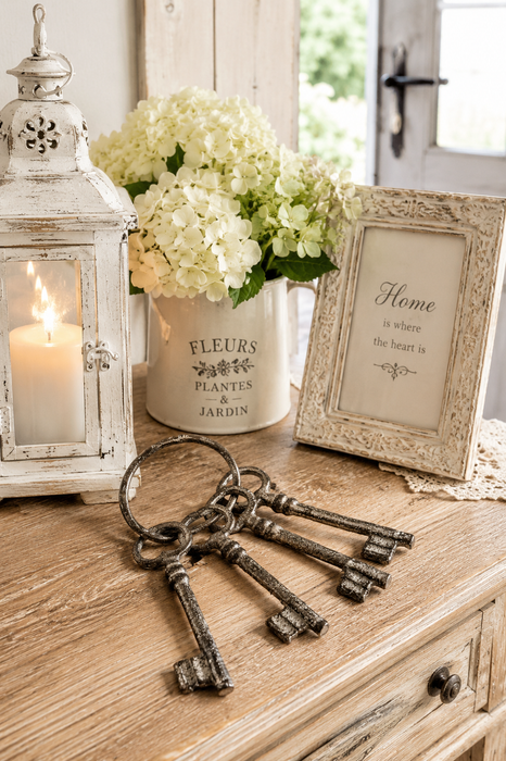 Set 4 Chiavi Decorative in Ghisa con Anello