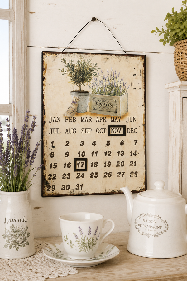 Calendario Perpetuo in Metallo con Lavanda 25x33 cm