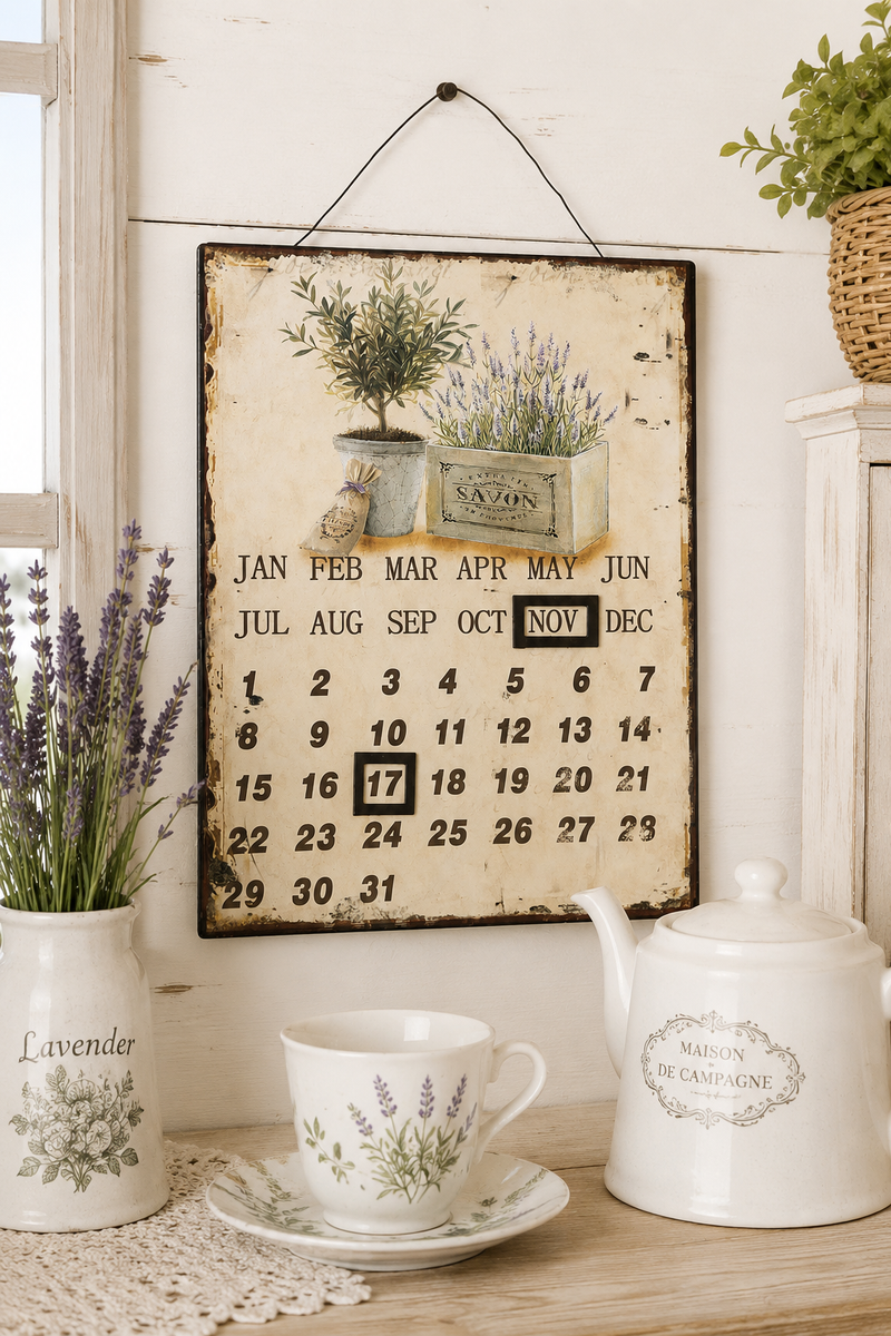 Calendario Perpetuo in Metallo con Lavanda 25x33 cm