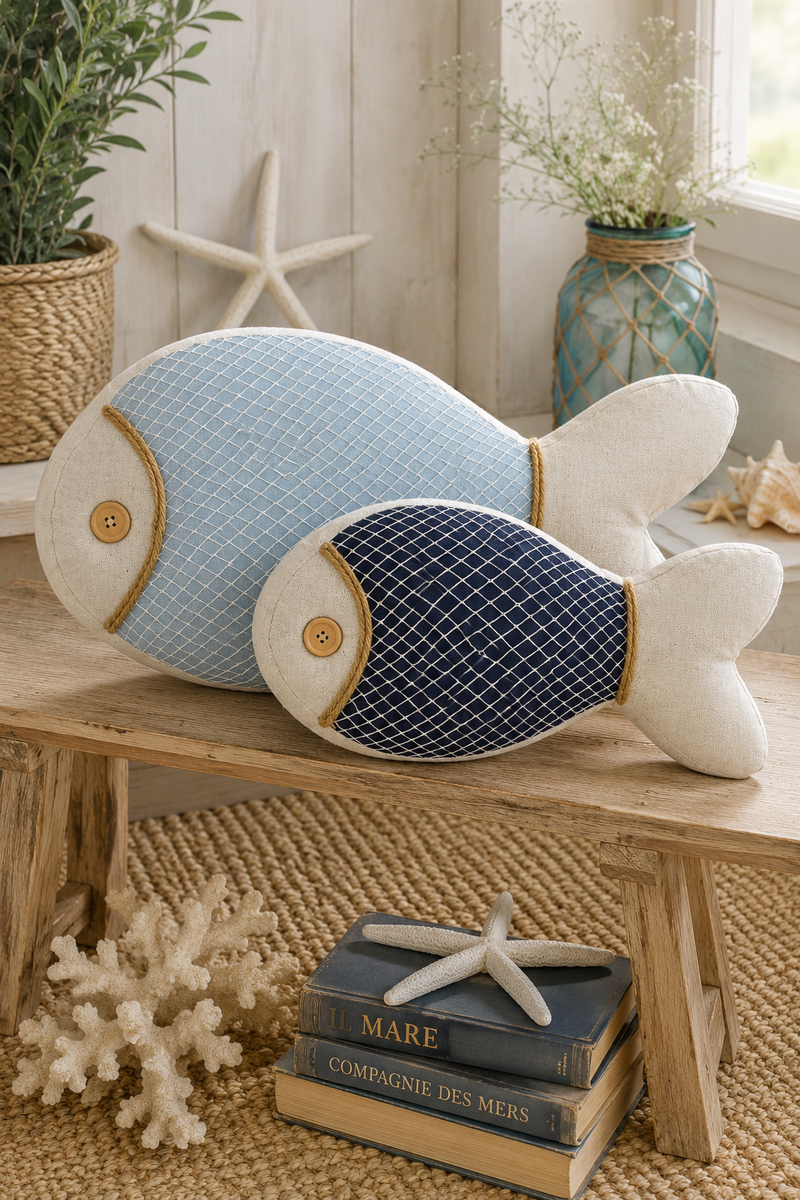 Set 2 Cuscini Decorativi Pesce in Tessuto