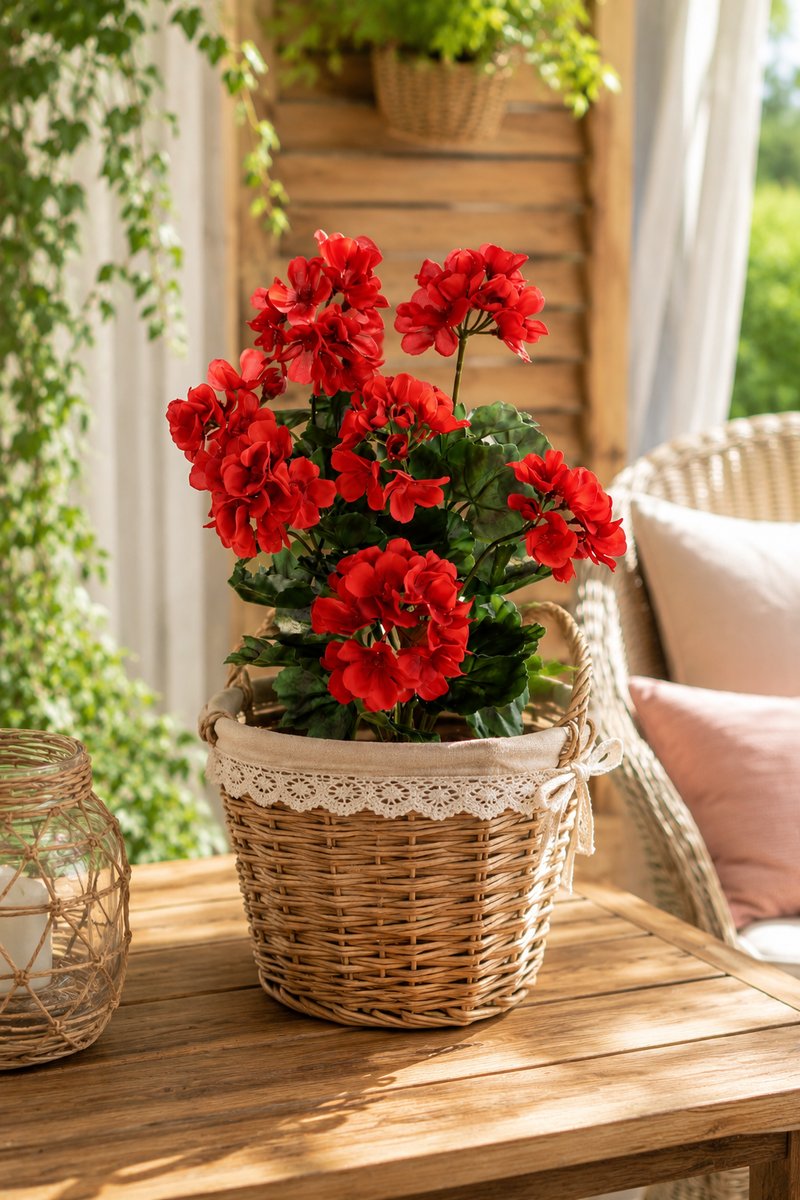 Geranio Artificiale Rosso a Cespuglio 54 cm