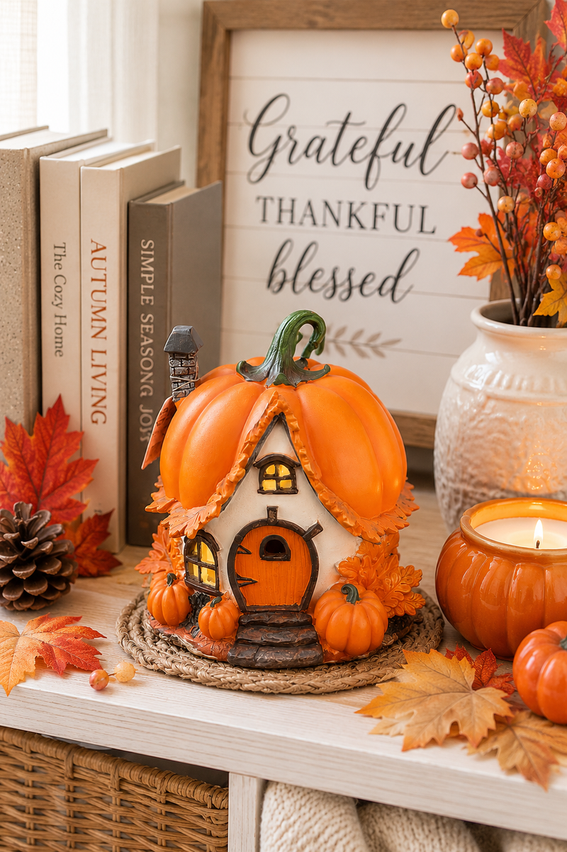 Casa Autunnale Decorativa con LED a Forma di Zucca
