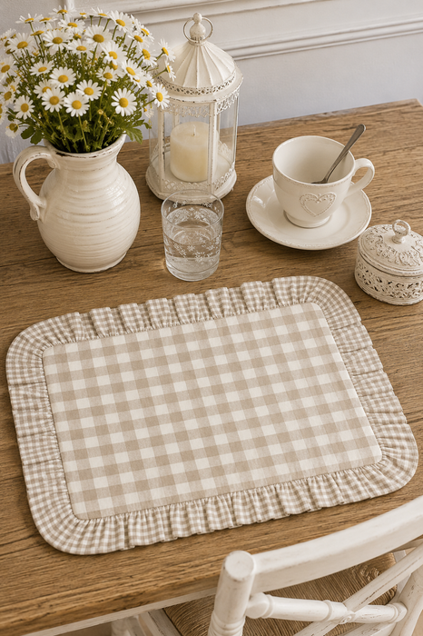 Tovaglietta Americana Vichy Beige con Balza