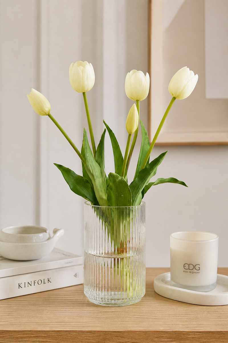 Bouquet 5 Tulipani olis Bianco H 40 cm Edg