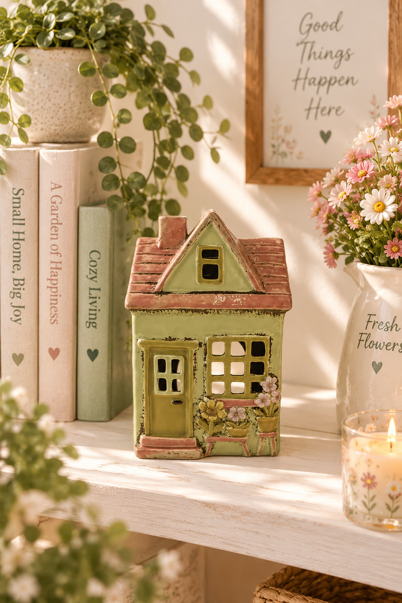 Casetta Decorativa in Ceramica con Fiori – Stile Cottage