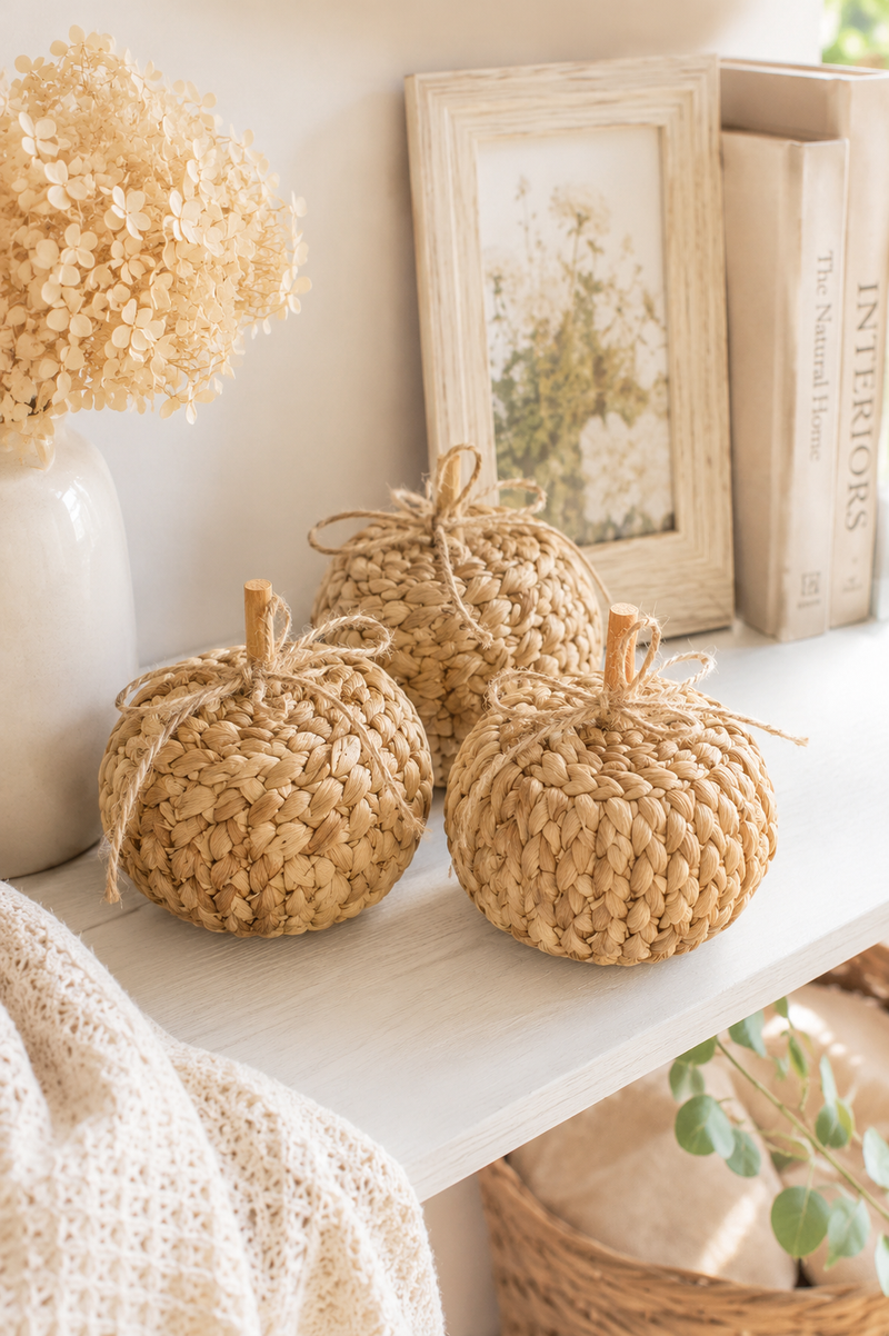 Zucca Decorativa in Fibra Naturale Intrecciata