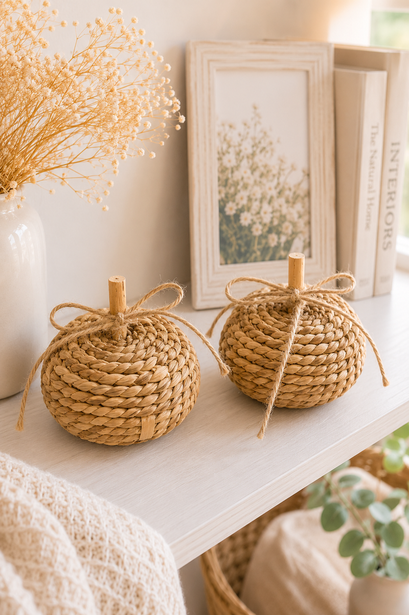 Zucca Decorativa Piccola in Fibra Naturale Intrecciata 🎃