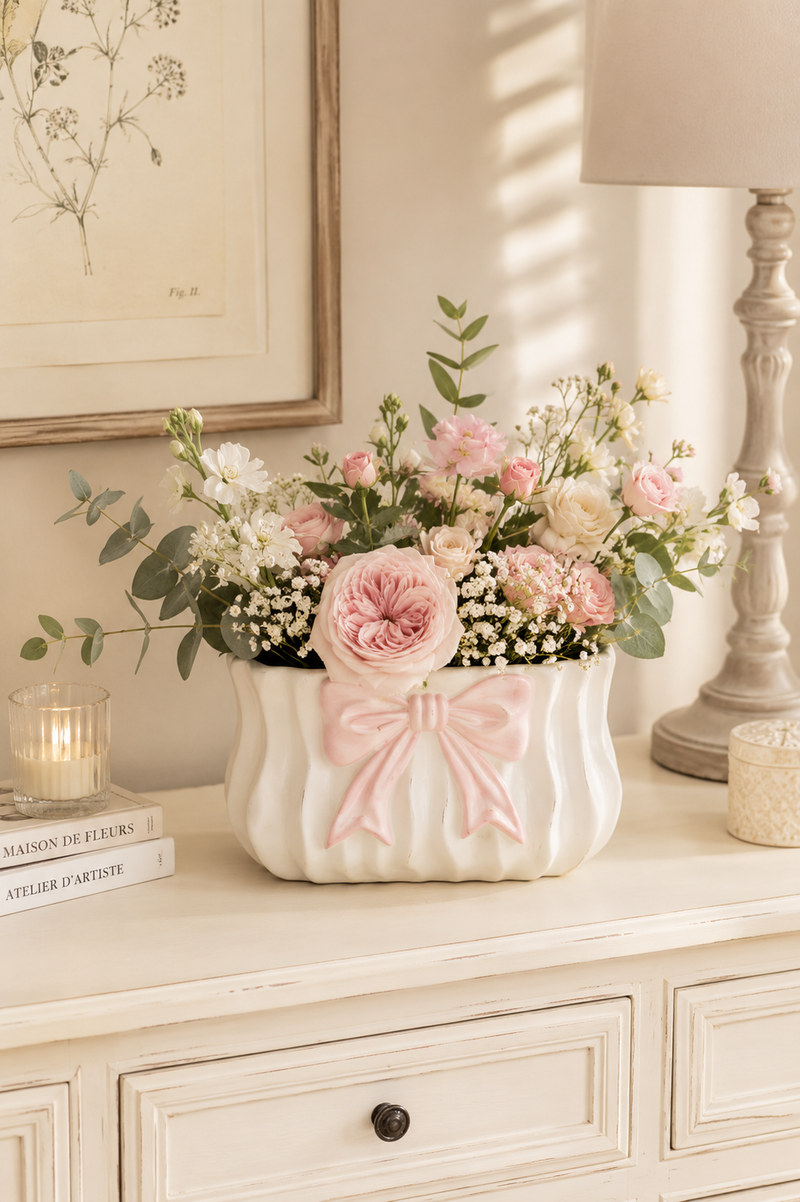 Vaso Fiocco Rosa in Ceramica 25x12x14 cm Arte di Nacchi