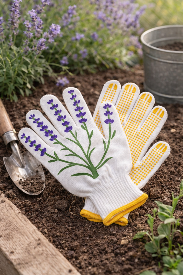 Guanti da Giardinaggio in Cotone con Motivo Lavanda