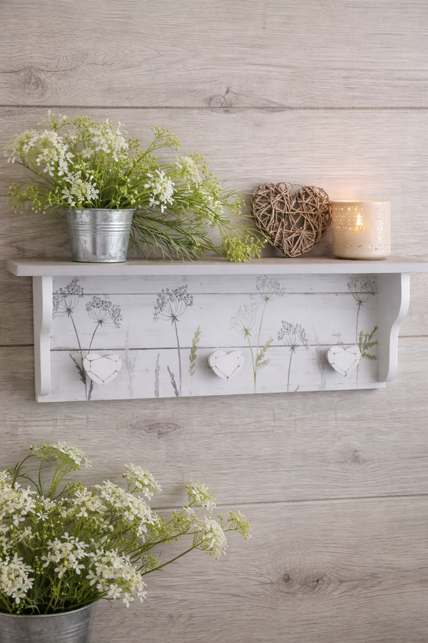Mensola da Parete in Legno con Ganci a Cuore