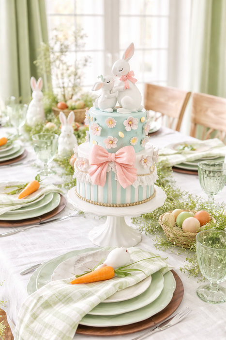 Torta decorativa con coniglietti in resina 20x45 cm – Clayre & Eef