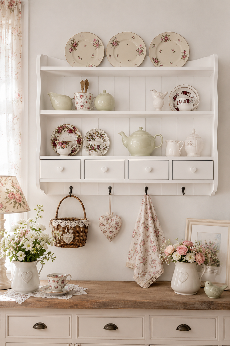Support à assiettes romantique en bois