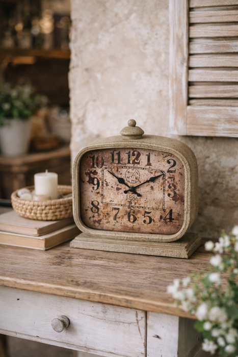 Orologio da Tavolo in Metallo Nuvole di Stoffa 30x10 cm