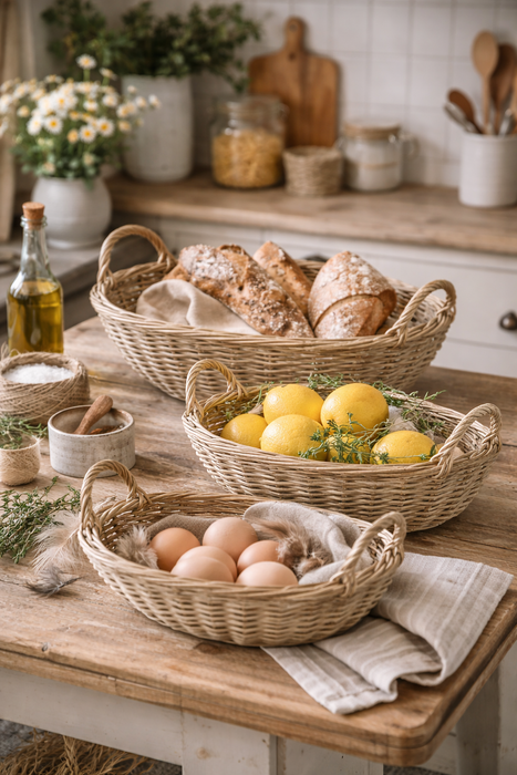 Cesto in Vimini con Manici Nuvole di Stoffa