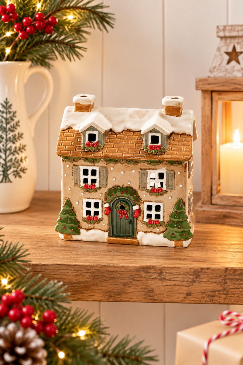 Casa Porta tealight Natalizia in Ceramica
