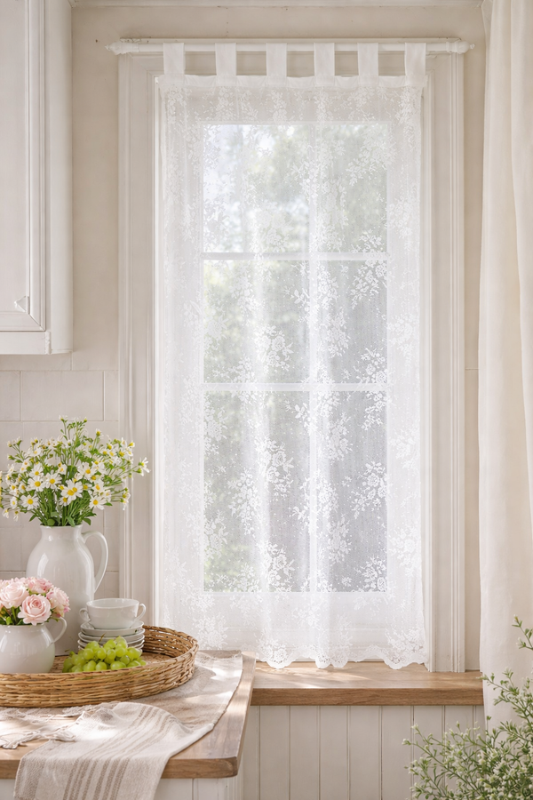 Tenda in Pizzo Floreale 80 x 160 cm Blanc Mariclò