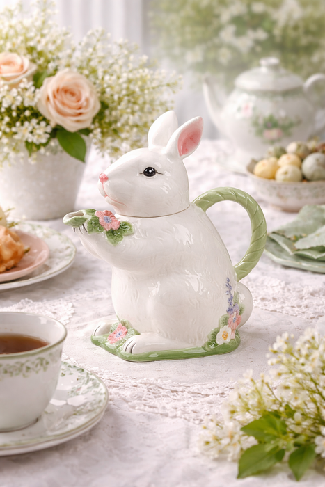 Teiera coniglio di Pasqua 3D in ceramica vintage