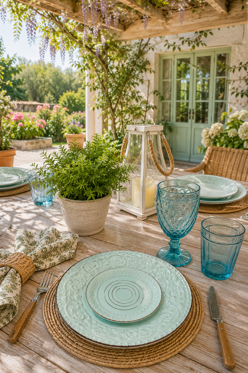 Servizio Piatti Court Yard Azzurro  in Ceramica Decorata