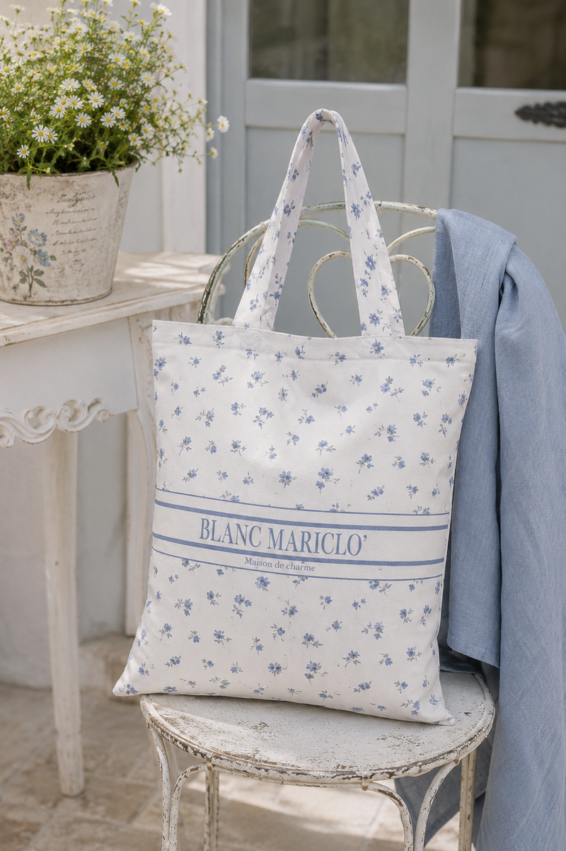 Borsa Shopper Floret Pieno Azzurro Blanc Mariclò in Cotone
