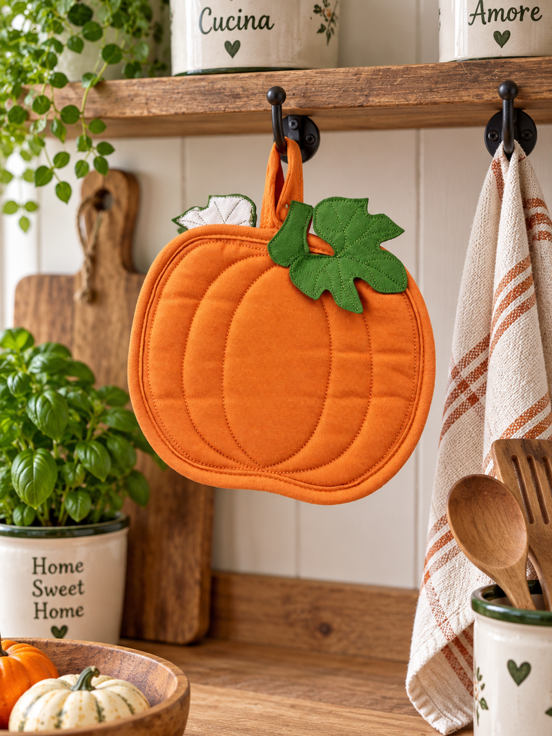 Set 2 Presine da Cucina Sagomate a Forma di Zucca