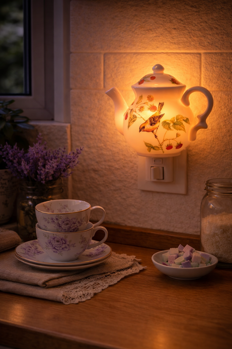 Lampada notturna Teiera in porcellana Uccellino