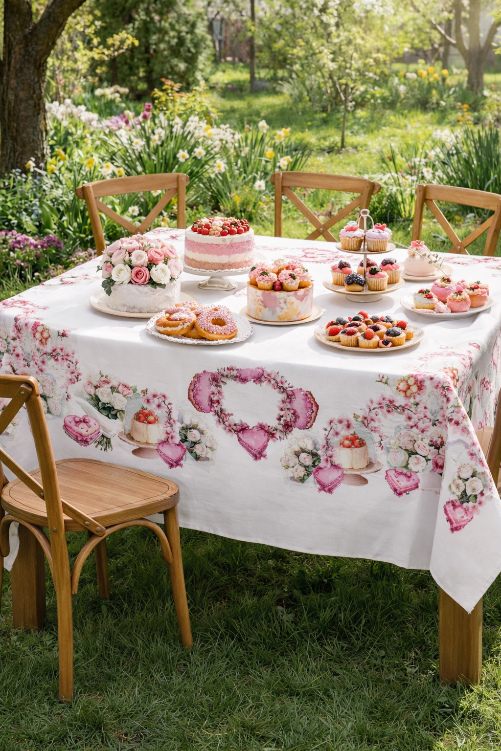 Tovaglia in Cotone Digitale Rose e Cuori – 150×180 cm