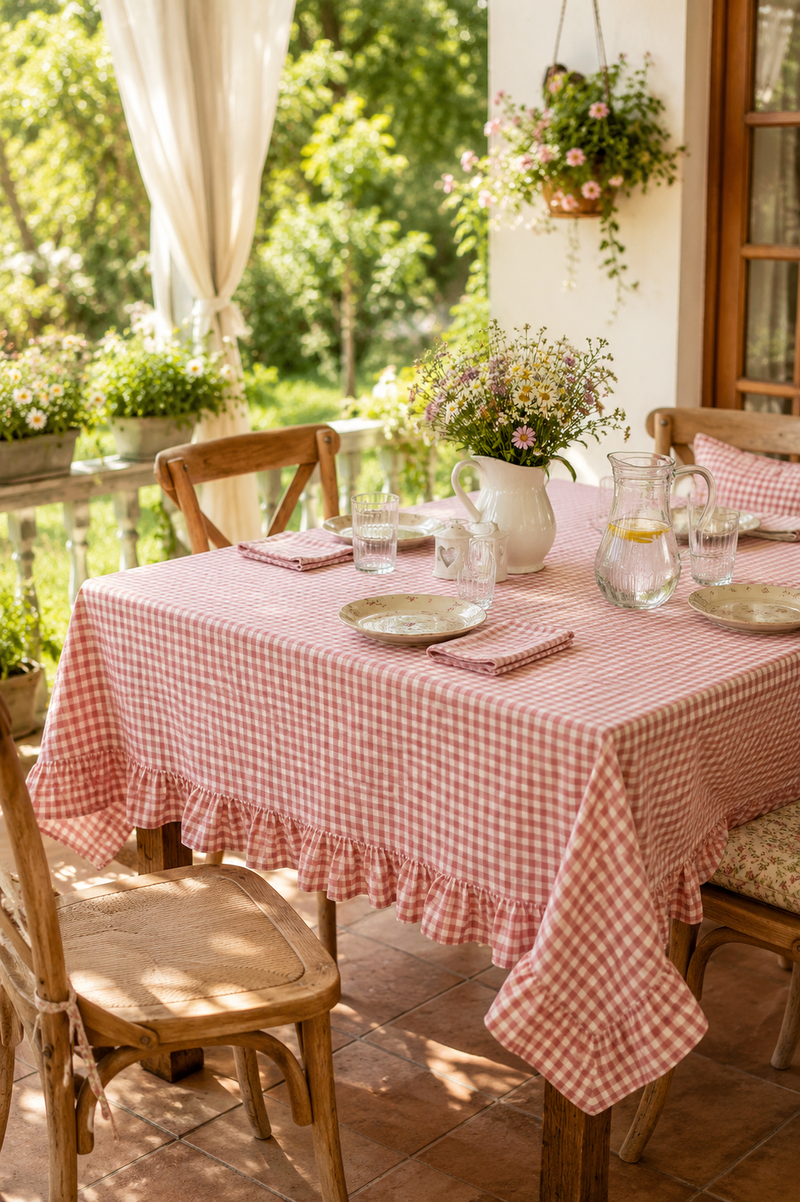Tovaglia con Balza a Quadretti Rosa