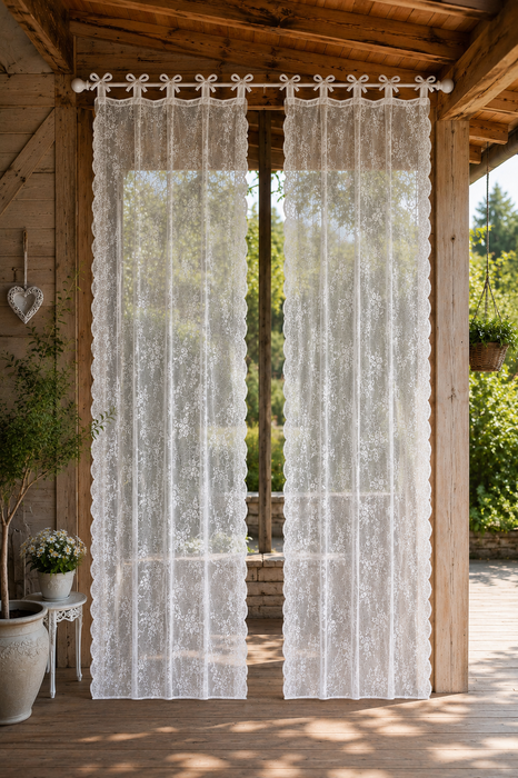 Tenda Shabby Chic con Ricamo Floreale e Bordo