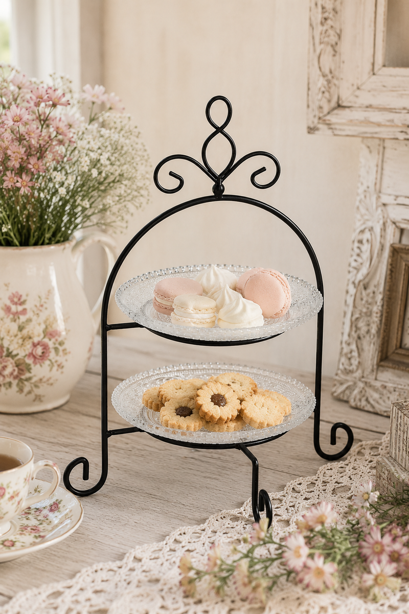 Etagere con 2 ripiani in vetro/metallo