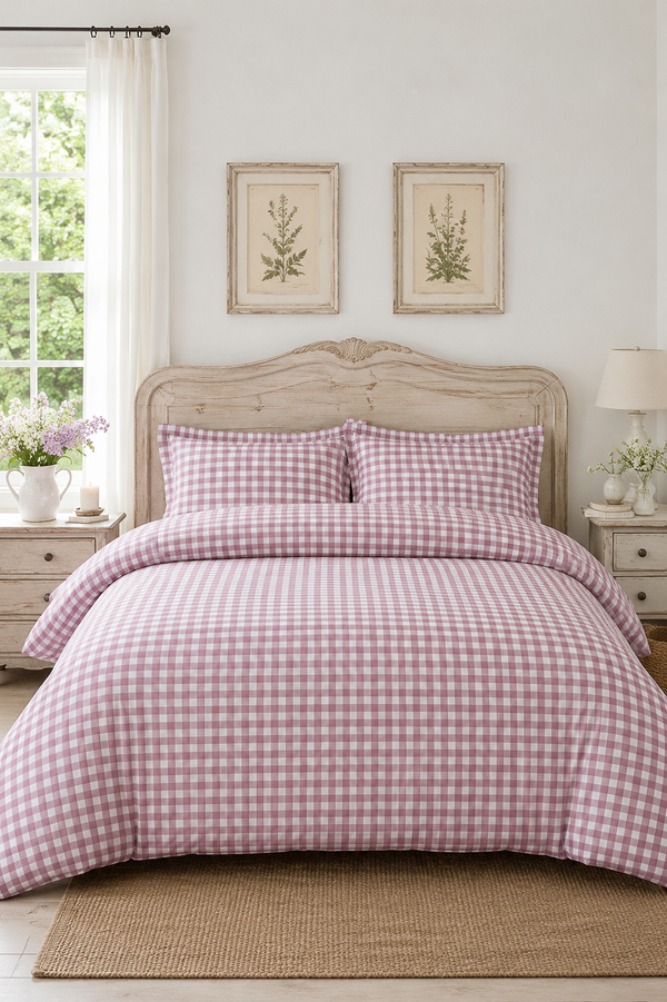 Set copripiumino reversibile o coperta Matrimoniale a quadretti Rosa