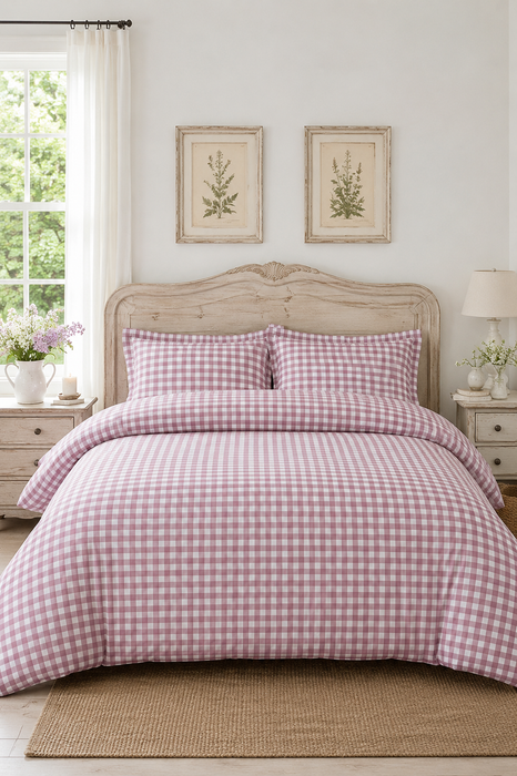 Set copripiumino reversibile o coperta Matrimoniale a quadretti Rosa