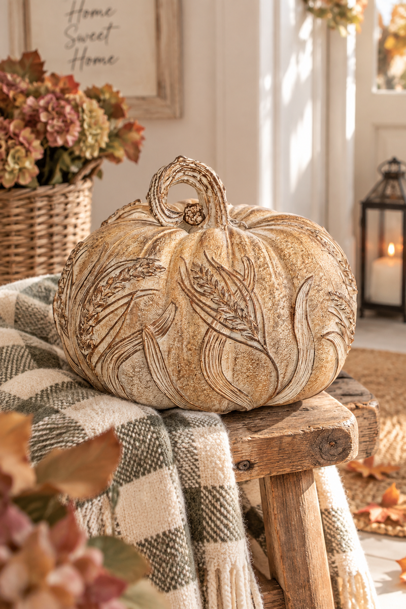 Zucca decorativa autunnale marrone 19 x H14 cm