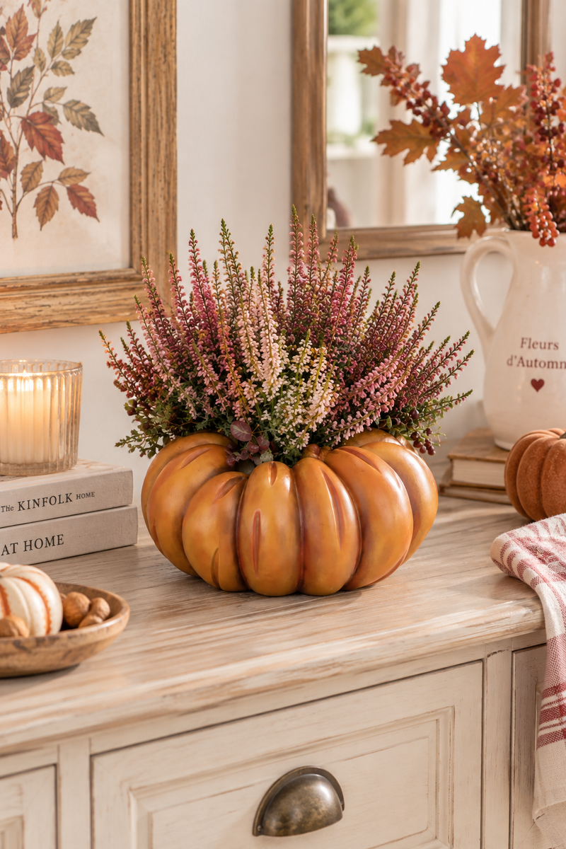 Vaso decorativo a forma di zucca arancione Ø25 x H11 cm