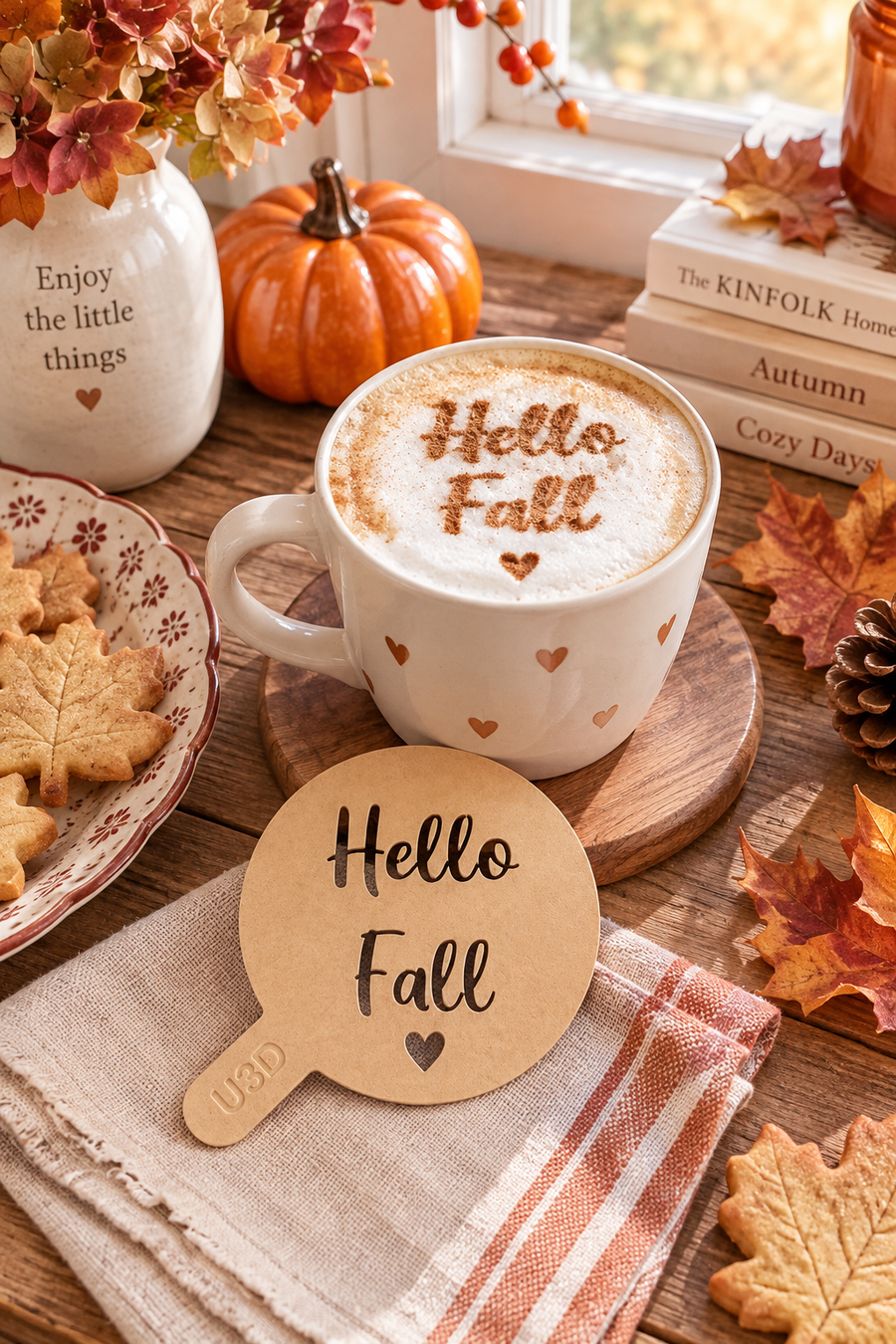 Stencil Hello Fall – Caffè, Latte e Pasticceria – Decorazione Autunnale