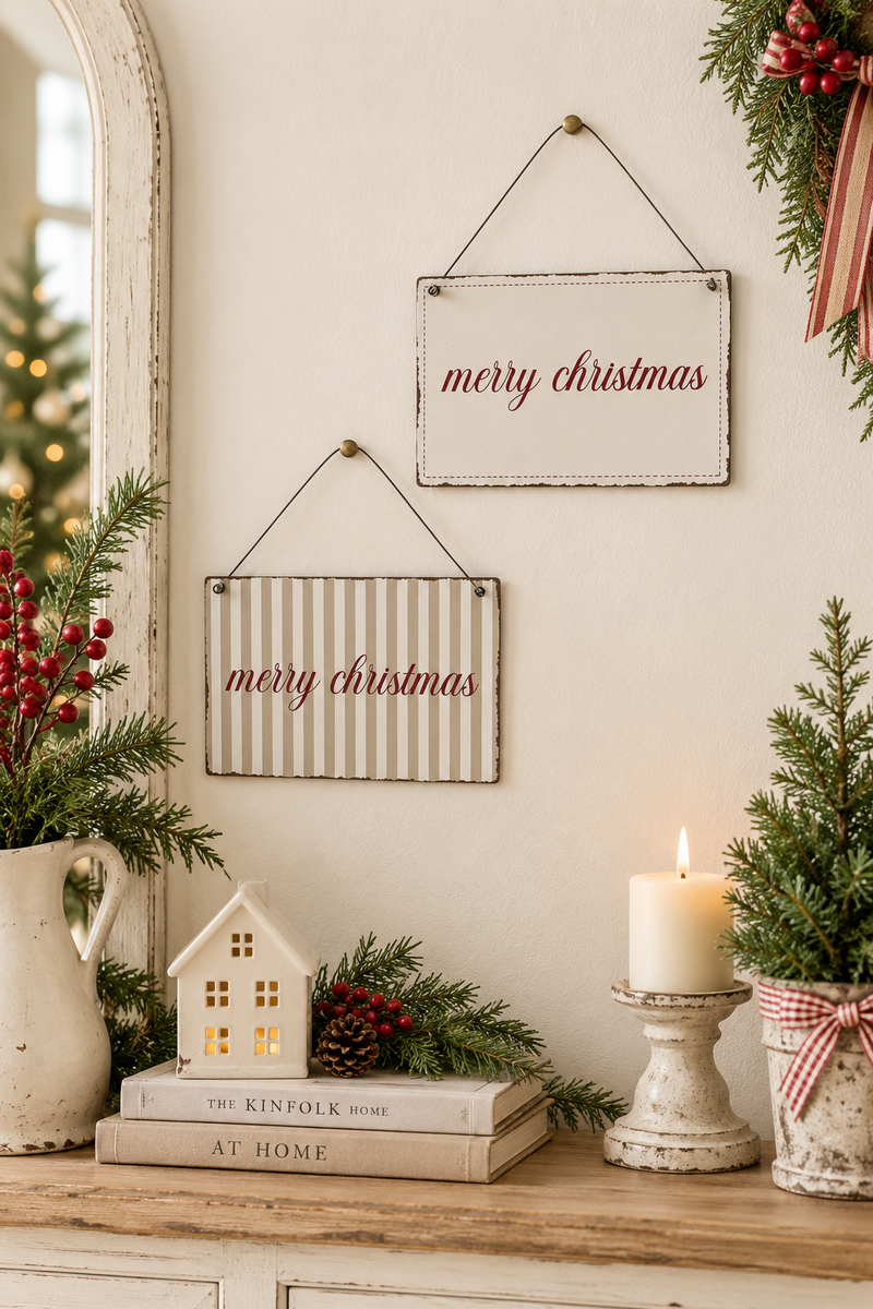 Targa natalizia in metallo “Merry Christmas” 21 x 14 cm – assortita