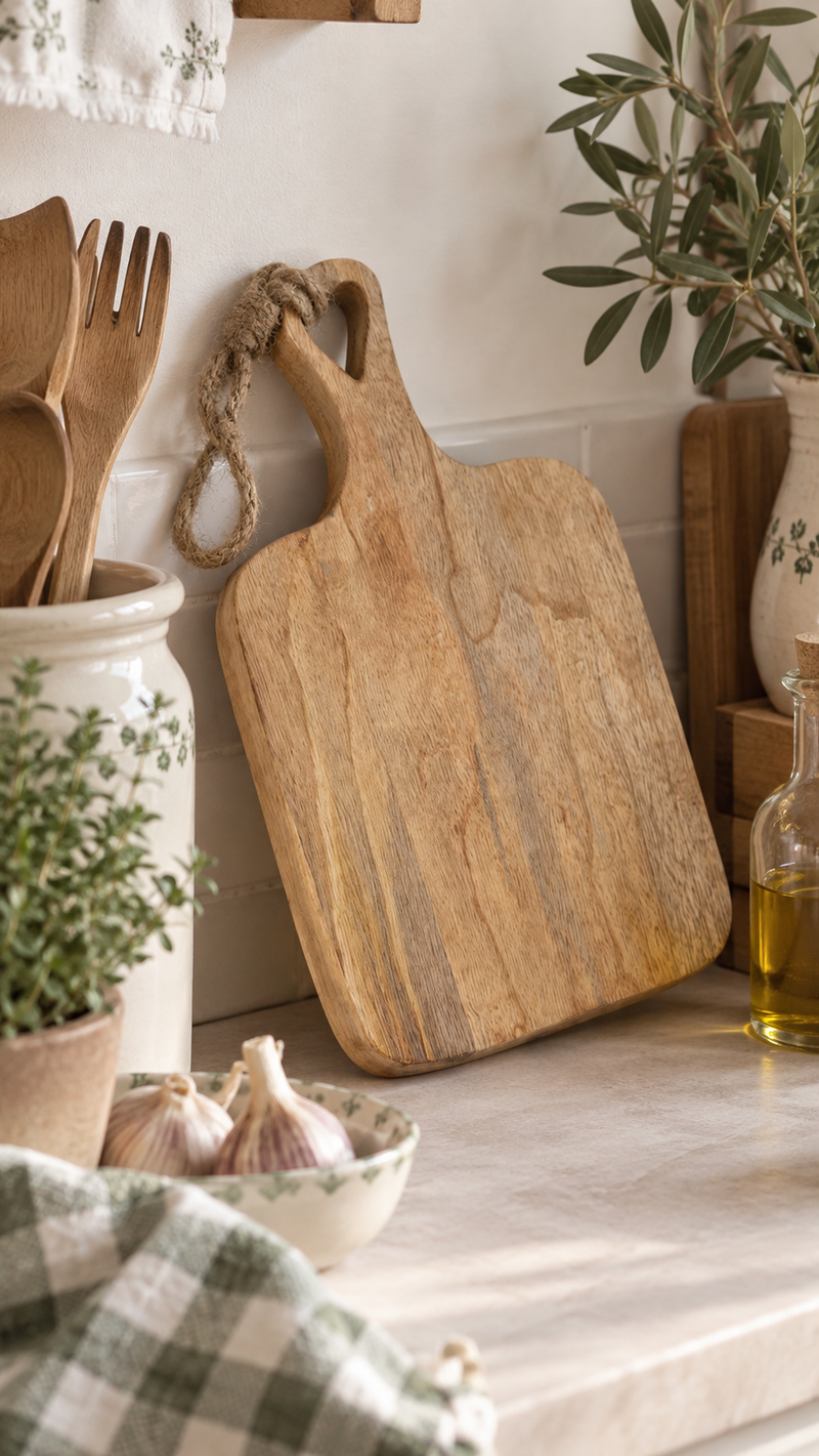 Tagliere in legno naturale con manico 30x19x2cm