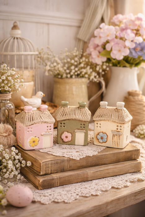 Tris di Casette Decorative in Gres – 8 cm