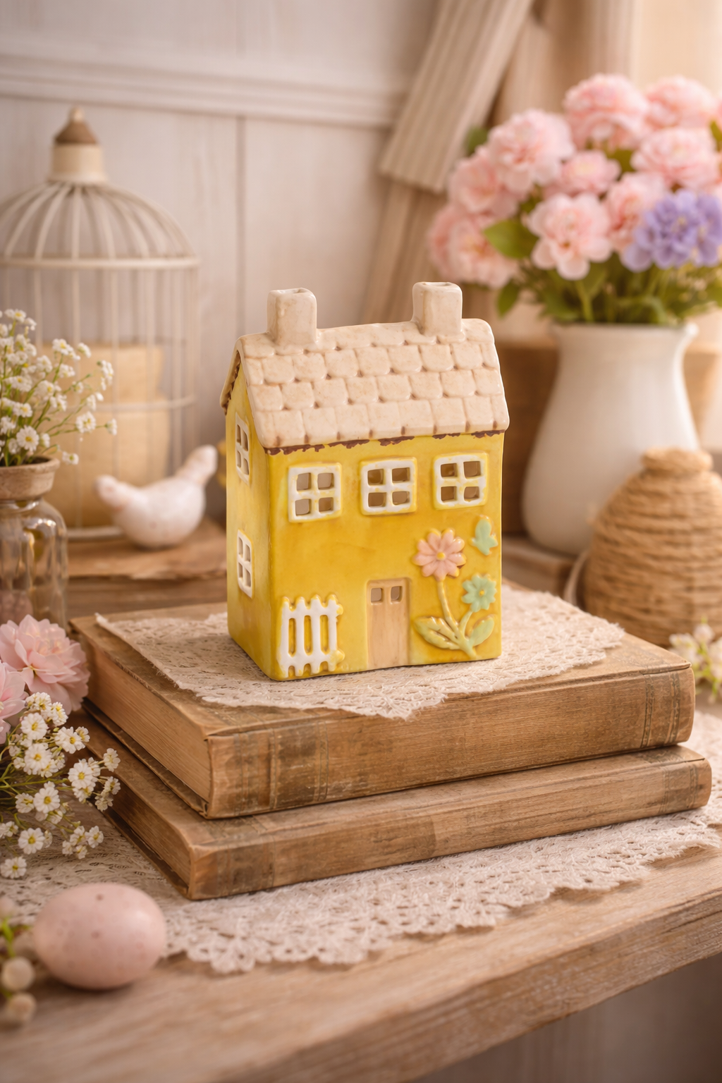 Casetta Porta Tea Light in Ceramica Gialla