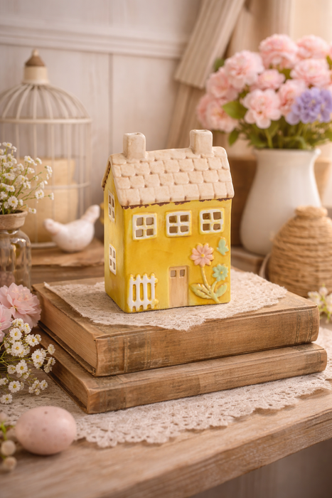 Casetta Porta Tea Light in Ceramica Gialla